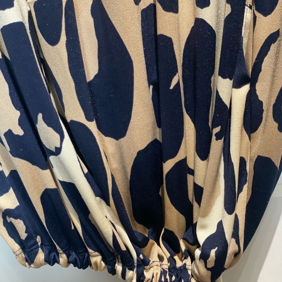 Vintage Diane Von Furstenberg Navy & Camel Leopard Print Drawstring Top - Picture 9 of 12